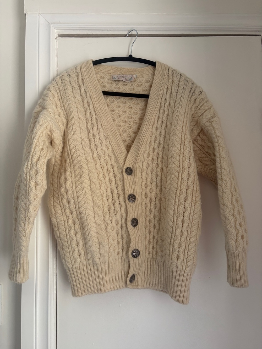 Vintage Wool Cream Cable Knit Button Cardigan Sweater